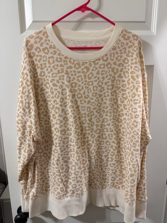 Time and Tru Tops - Time and Tru Cream and Tan Leopard Print Sweatshirt